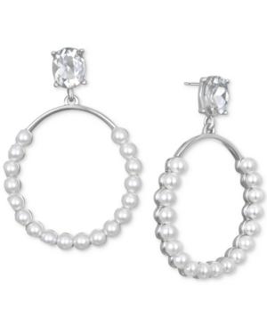 Jewel Badgley Mischka Silver-tone Imitation Pearl & Crystal Drop Earrings