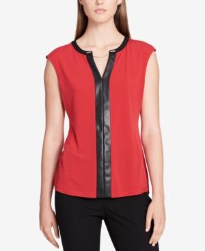 Calvin Klein Faux-leather-trim Chain-neck Top