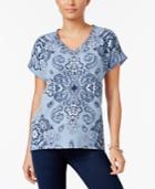 Style & Co Printed Cuffed-sleeve Top, Created For Macy's