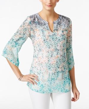 Jm Collection Floral Split-neck Blouse, Only At Macy's