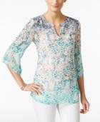 Jm Collection Floral Split-neck Blouse, Only At Macy's