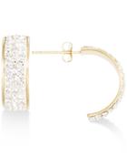 Pave Crystal Wide Half-hoop Earrings In 10k Gold