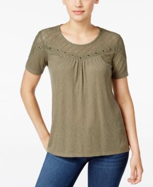 Style & Co. Petite Lace-trim Grommet High-low Top, Only At Macy's