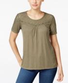 Style & Co. Petite Lace-trim Grommet High-low Top, Only At Macy's