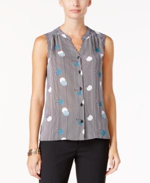 Nine West Printed V-neck Button-front Blouse