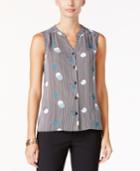 Nine West Printed V-neck Button-front Blouse