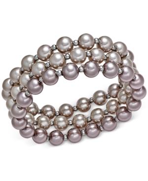 Charter Club Silver-tone Ombre Imitation Pearl Three-row Stretch Bracelet, Only At Macy's