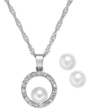 Charter Club Silver-tone Imitation Pearl And Pave Pendant Necklace And Earrings