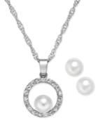Charter Club Silver-tone Imitation Pearl And Pave Pendant Necklace And Earrings