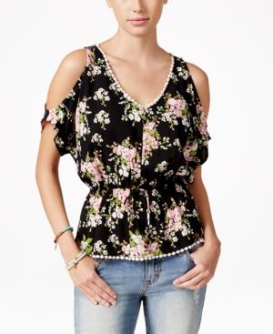 Miss Chievous Juniors' Cold-shoulder Drawstring Blouse