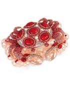 Betsey Johnson Rose Gold-tone Large Stone And Crystal Crab And Imitation Pearl Stretch Bracelet