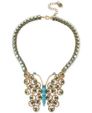 Betsey Johnson Gold-tone Crystal And Stone Butterfly Collar Necklace