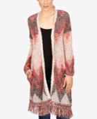 Lucky Brand Printed Fringe Long Cardigan