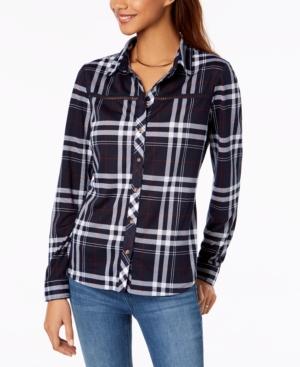 Polly & Esther Juniors' Lattice-trim Plaid Button-up Shirt