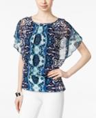 Style & Co. Printed Flutter-sleeve Blouse, Only At Macy's