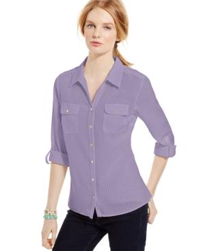 Ny Collection Petite Gingham-print Shirt