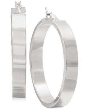 Straight-edge Thick Hoop Earrings In Sterling Silver