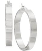 Straight-edge Thick Hoop Earrings In Sterling Silver
