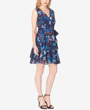 Tahari Asl Tiered Floral-print Chiffon Dress