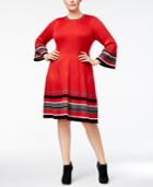 Jessica Howard Plus Size Colorblocked Stripe Rib-knit Sweater Dress
