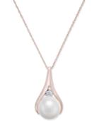Cultured Freshwater Pearl (9-1/2mm) & Diamond Accent Pendant Necklace In 14k Rose Gold