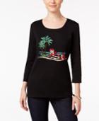 Karen Scott Petite Holiday Palm Trees Graphic Top, Only At Macy's