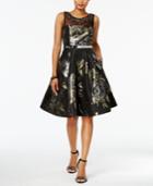 Vince Camuto Metallic Floral-print Fit & Flare Dress