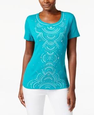 Karen Scott Embellished Scoop-neck Tee, Only At Macy's