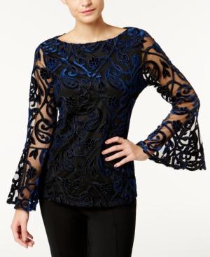 Charter Club Burnout Velvet Bell-sleeve Blouse, Created For Macy's