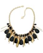 Guess Gold-tone Jet Stone And Linear Bar Statement Necklace