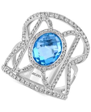 Effy Blue Topaz (2-7/8 Ct. T.w.) And Diamond (1 Ct. T.w.) Geometric Ring In 14k White Gold