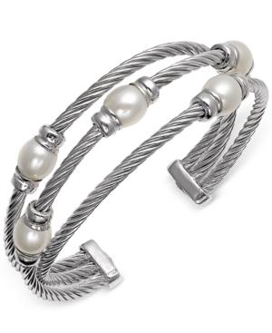 Cultured Freshwater Pearl (7-1/2mm) Three Row Cuff Bracelet In Sterling Silver