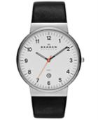 Skagen Watch, Men's Black Leather Strap 45mm Skw6024