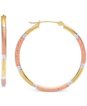 Tricolor Hoop Earrings In 14k Gold And White & Rose Rhodium-plate