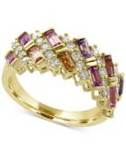 Effy Watercolors Multi-sapphire (1-3/8 Ct. T.w.) And Diamond (1/2 Ct. T.w.) Ring In 14k Gold, Created For Macy's