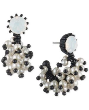 Marchesa Black-tone White Stone & Imitation Pearl J-hoop Earrings