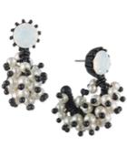 Marchesa Black-tone White Stone & Imitation Pearl J-hoop Earrings