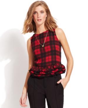 Qmack Top, Sleeveless Buffalo Plaid Ruffle