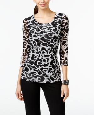 Alfani Swirl-print Tiered Mesh Top, Only At Macy's
