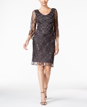 J Kara Illusion Beaded V-neck Dress