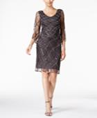 J Kara Illusion Beaded V-neck Dress
