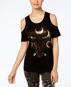 Rebellious One Juniors' Moon Graphic Cold-shoulder T-shirt