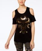 Rebellious One Juniors' Moon Graphic Cold-shoulder T-shirt