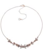 Anne Klein Rose Gold-tone Crystal Flower Collar Necklace, 16 + 3 Extender
