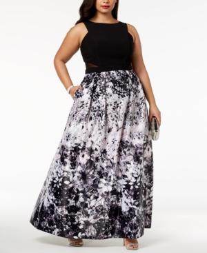 Xscape Plus Size Solid & Floral-print Gown