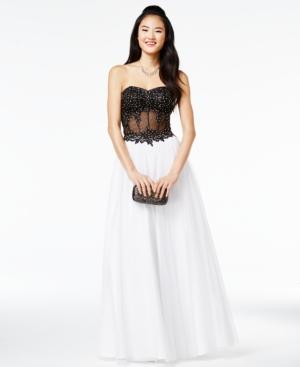 Blondie Nites Juniors' Strapless Illusion Corset Gown