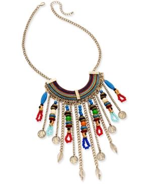 Gold-tone Multi-color Bead And Coin Statement Necklace