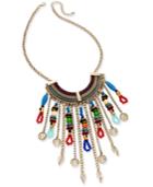 Gold-tone Multi-color Bead And Coin Statement Necklace