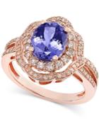 Oval Tanzanite (1-3/4 Cttw) And Diamond ( 1/2 Cttw) Ring In 14k Rose Gold