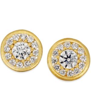Cubic Zirconia Circle Stud Earrings In 10k Gold